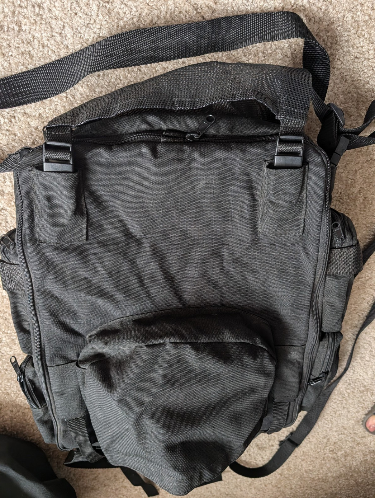 T-BAGS Expandable Black Canvas Motorcycle Travel Bags +Top Roll Bag + Bungee Net