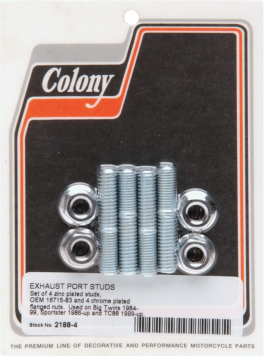 Colony 2188-4 Exhaust Port Studs & Nuts Kit 4 Studs 4 Flanged Nuts