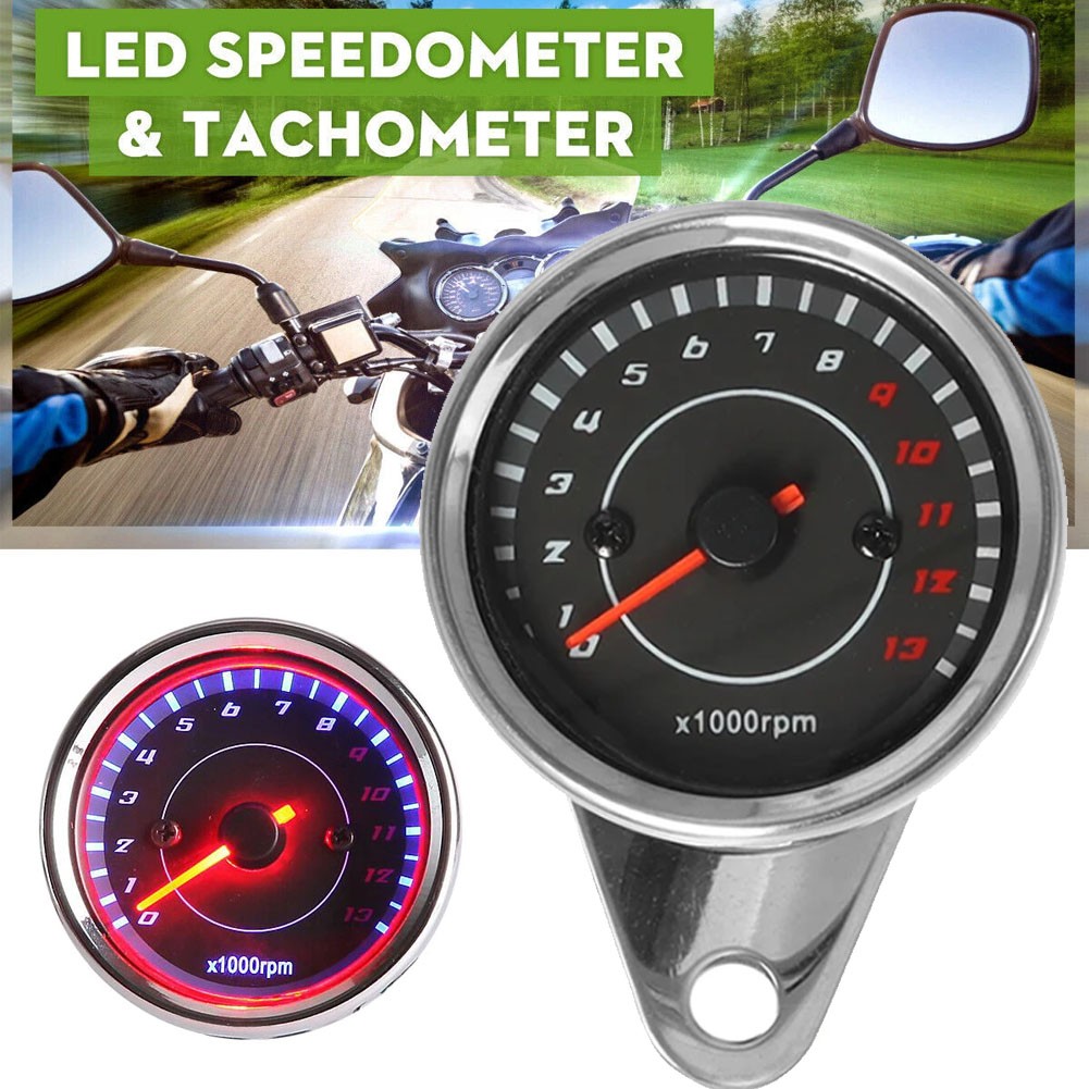 DC 12V Universal Motorcycle Tachometer Electronic Tach Meter Speedometer Gauge