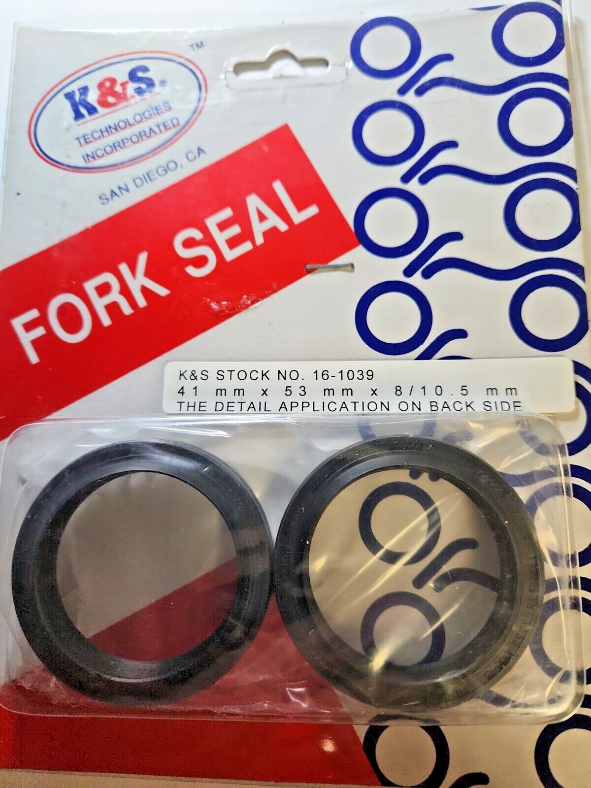 K&S FORK OIL SEALS 16-1039 41x53x8/10.5mm (1 PAIR/ QTY 2 SEALS) (A-4)