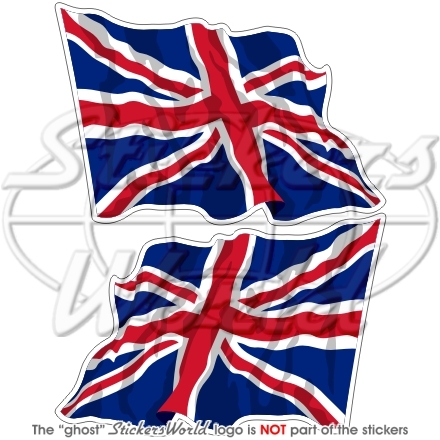 British UNION JACK Flying Flag UK United Kingdom 75mm (3″) Stickers, Decals x2