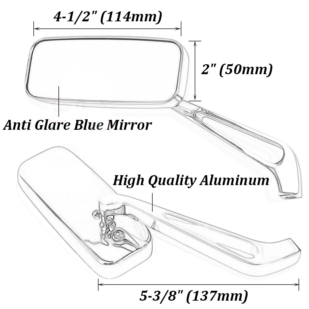 Chrome Rectangle Motorcycle Rearview Side Mirrors For Harley Honda Suzuki Yamaha