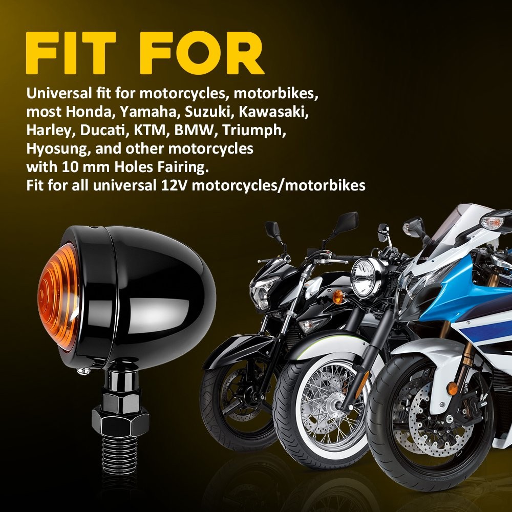 Motorcycle Amber Lens Turn Signals Light Black Bullet Lamps Universal 12V 1-5SET