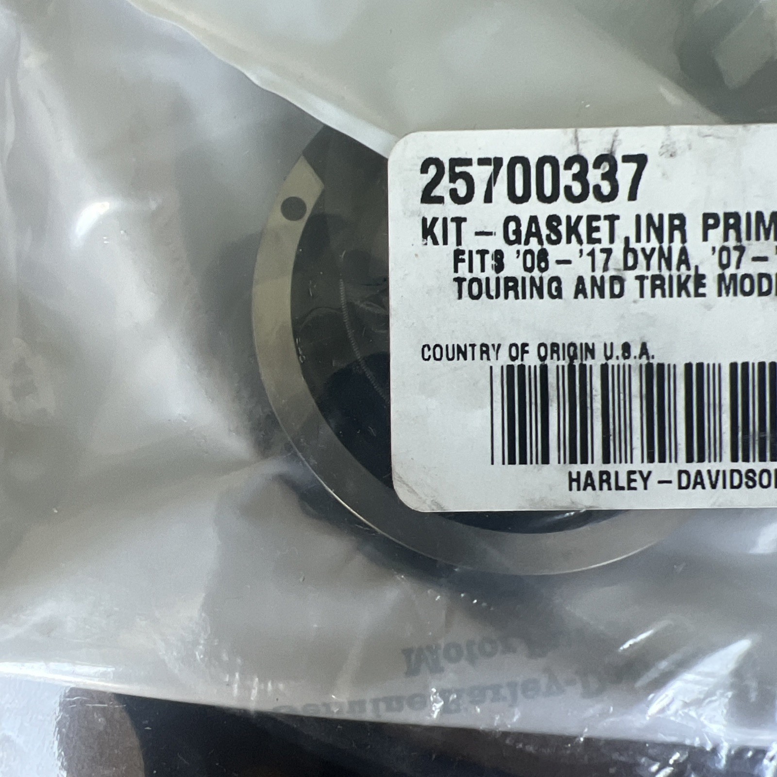 HARLEY DAVIDSON OEM INNER PRIMARY GASKET KIT FOR BLACK PRIMARY COVER 25700337