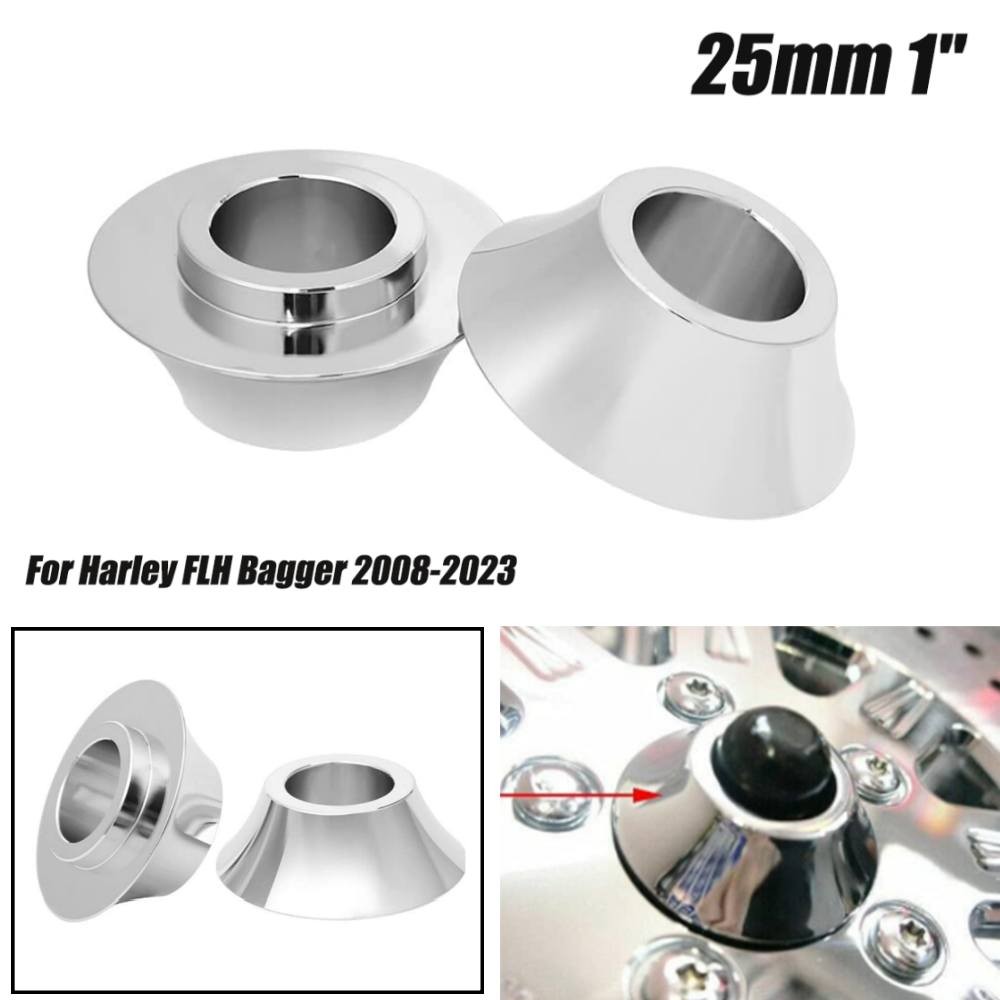 Chrome 25mm Tapered Front Axle Wheel Spacers For Harley Street Road Glide 08-23
