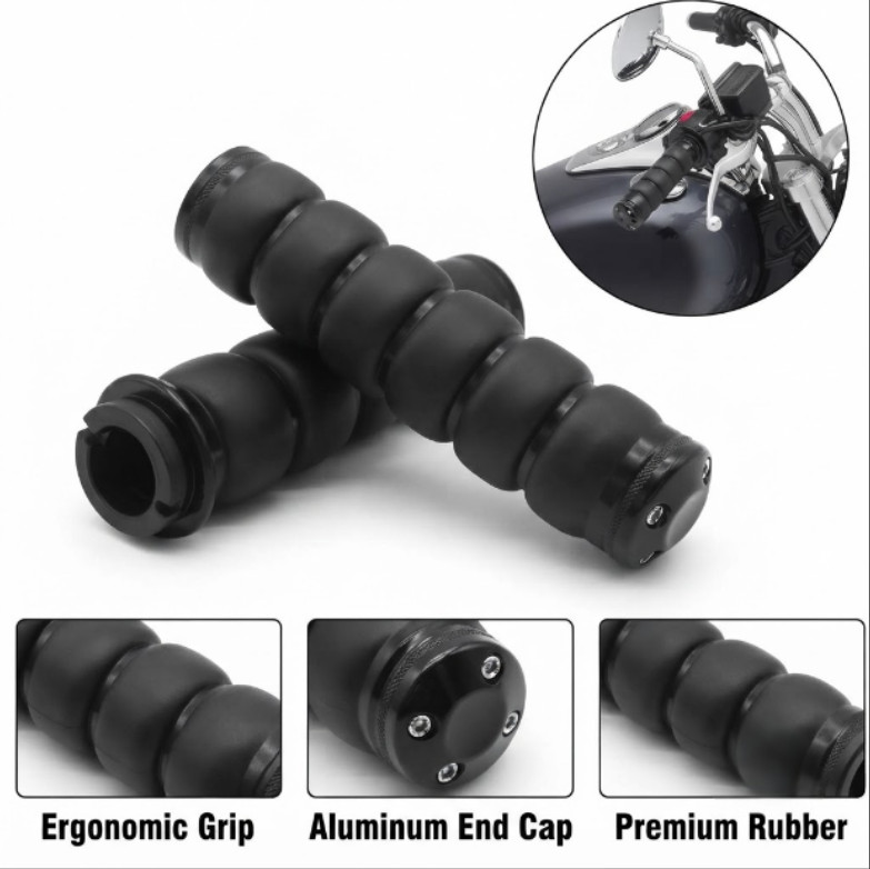 1 Inch Handlebar Hand Grips Black CNC Aluminum Pair For Harley Cruiser New