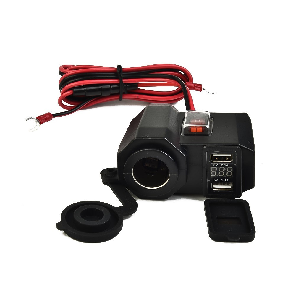 Motorcycle USB Charger Outlet Voltmeter Switch Plastic Metal 12V Accessories