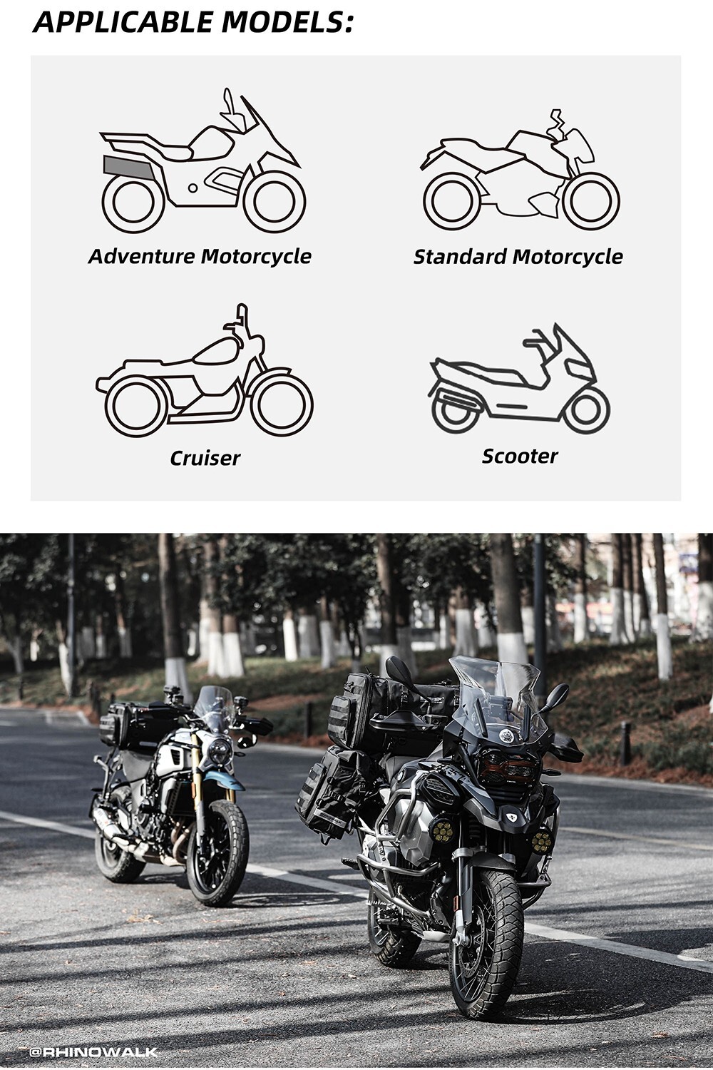 Rhinowalk Motorcycle Travel Luggage Tail Bag 45L Waterproof Trunk/Rack Box Black