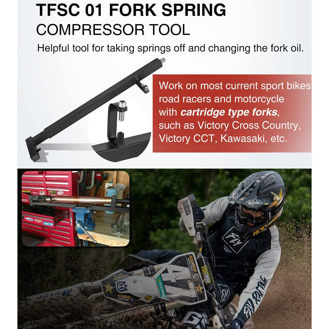 TFSC 01 Motorcycle Fork Spring Compressor Tool for Sport Bikes Road Racers Rider