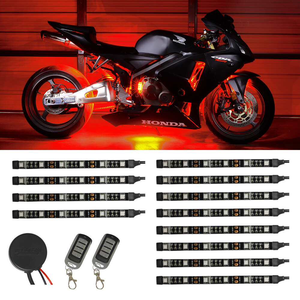 NEW! 12pc RED SMD LED NEON FLEXIBLE MOTORCYCLE LIGHTING KIT w REMOTE CONTROL
