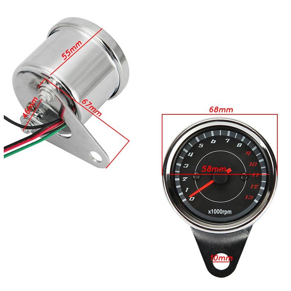 DC 12V Universal Motorcycle Tachometer Electronic Tach Meter Speedometer Gauge