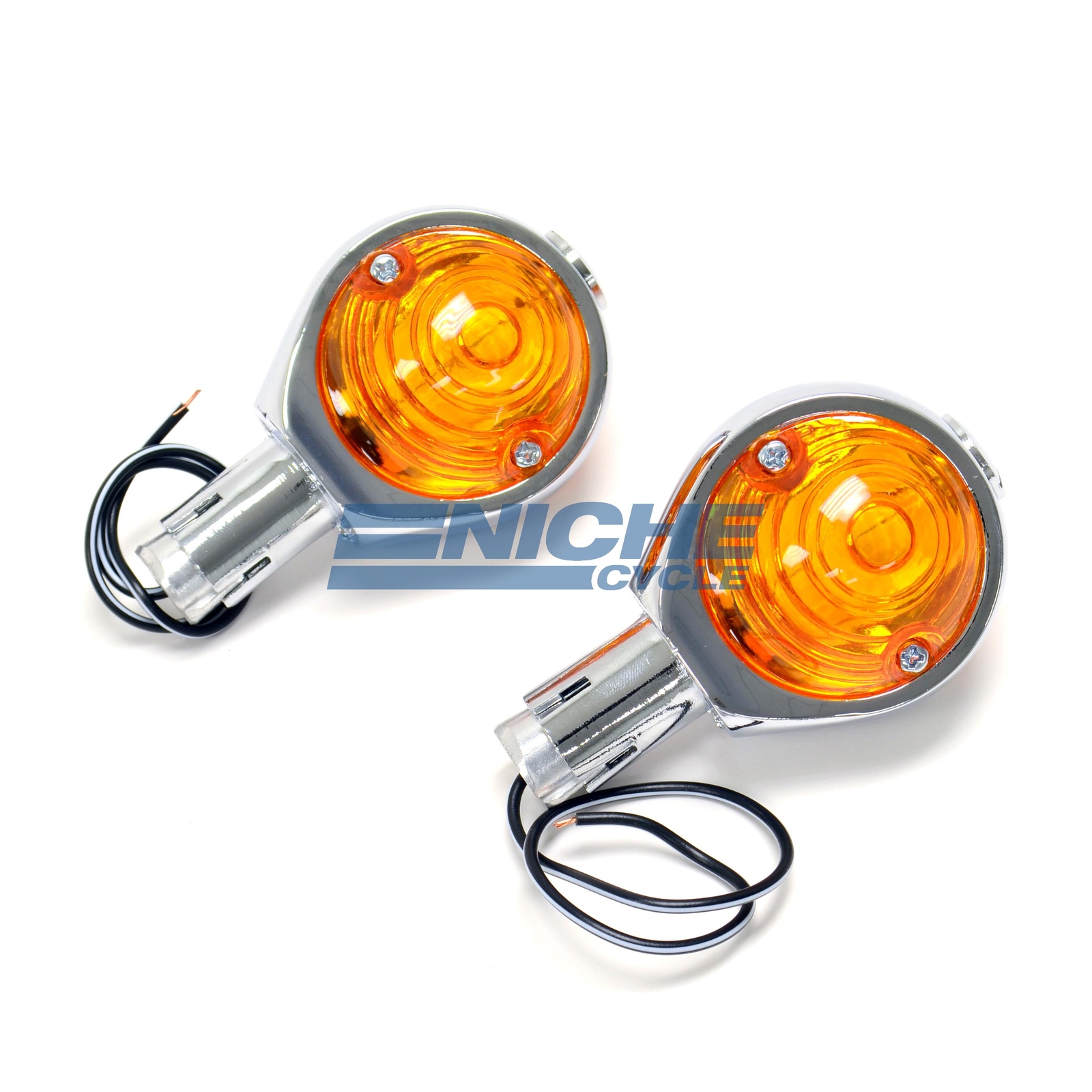 BMW Hella Style Bar End Deco Turn Signals Lights 7/8″ 12 Volt Chrome Amber