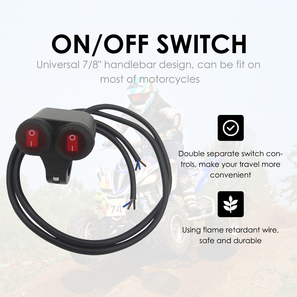 7/8” 22mm Motorcycle Handlebar Headlight Fog Spot Light Dual on off Switch 12V