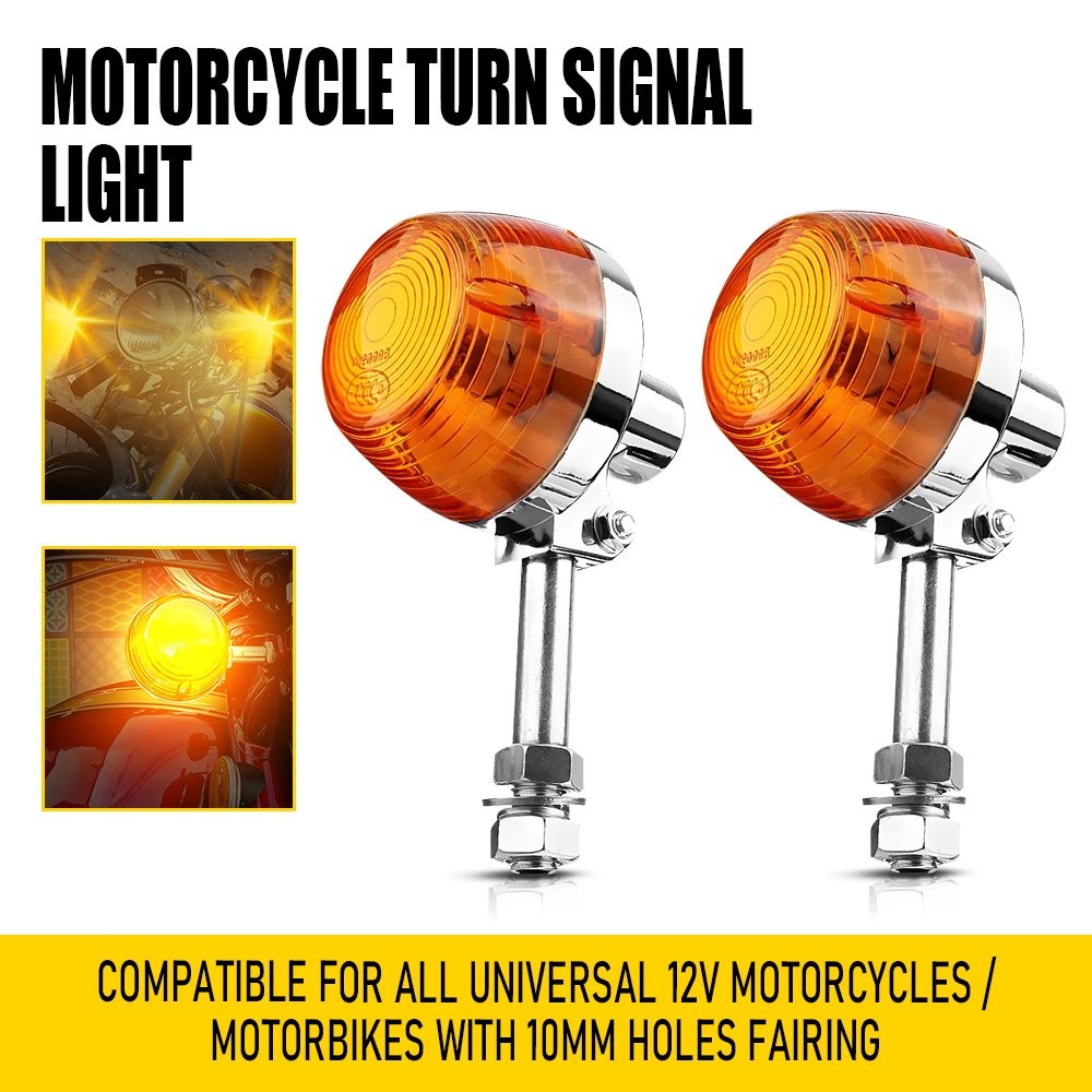 Universal Turn Signal Indicators Lights Pair For 12V Motorcycles/Motorbikes 10mm