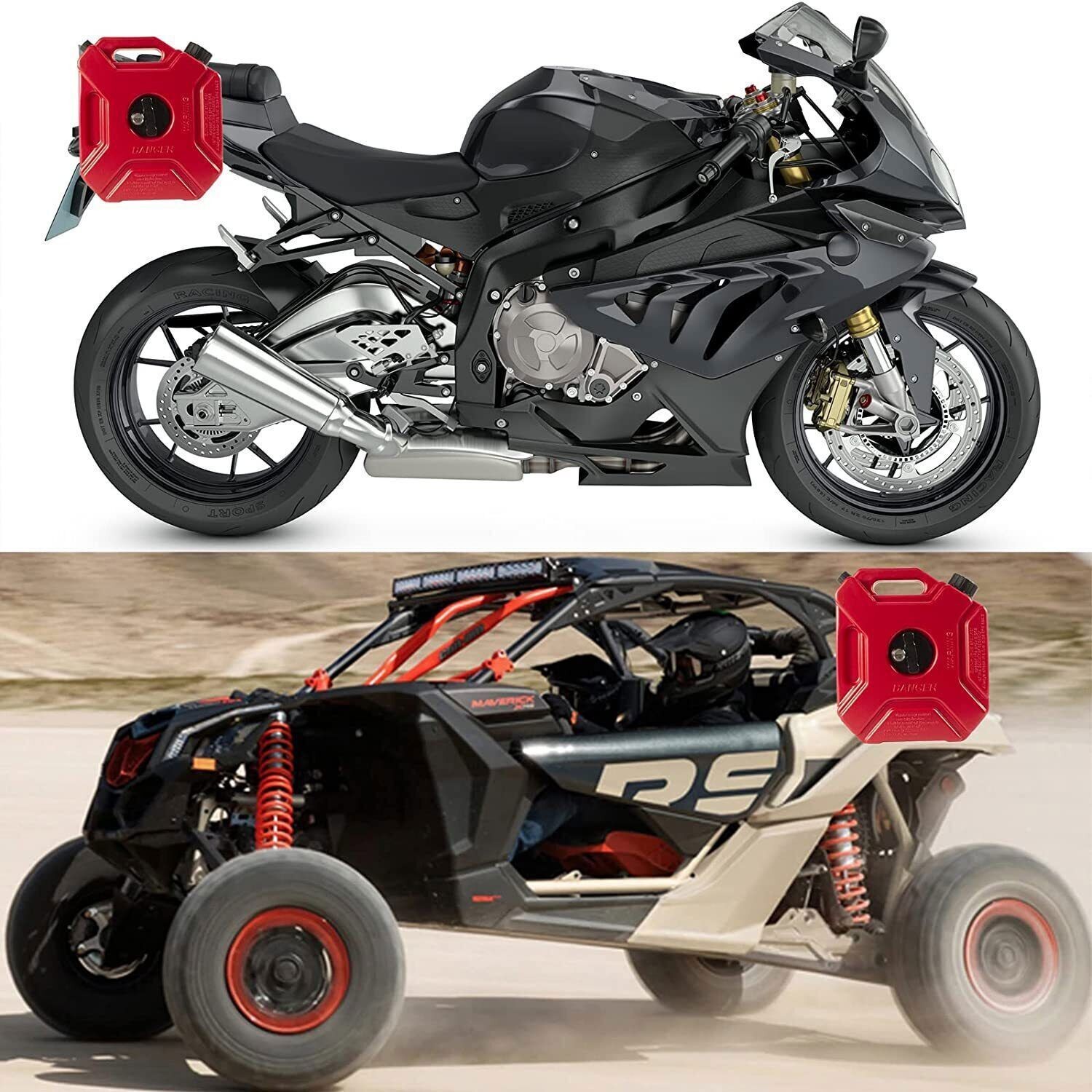 Motorcycle Red 5L Fuel Tank Plastic Can Spare Gas Container W/ Lock For SUV UTV