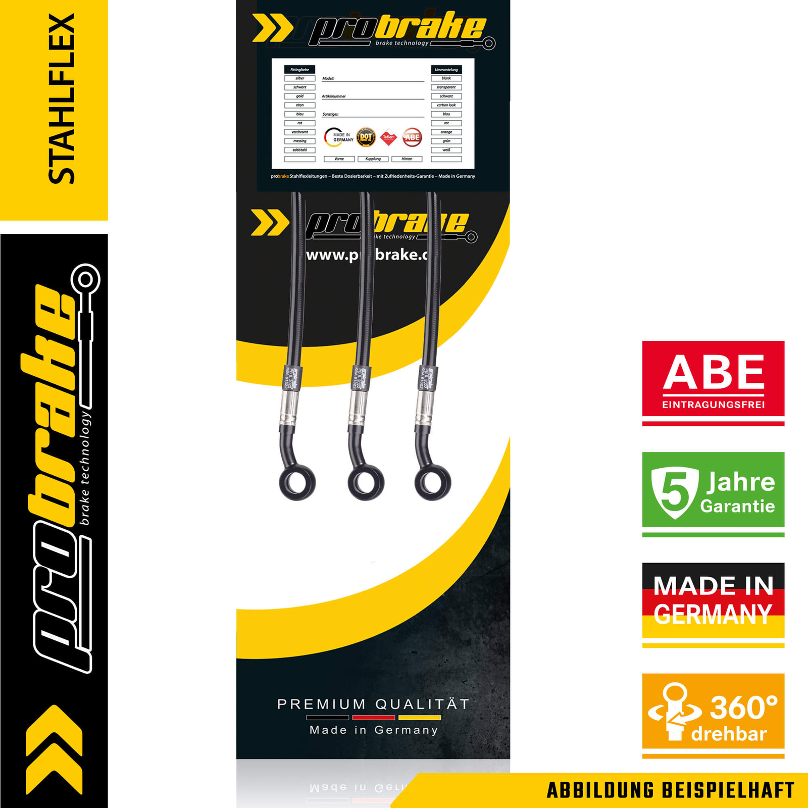 Steel braided brake line black for Triumph Trident 900 front (91-99) T300C