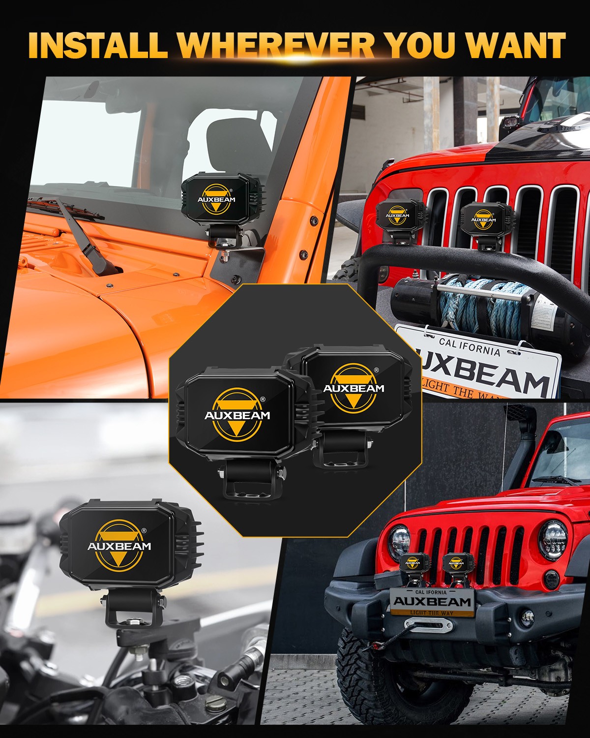 AUXBEAM 4inch 60W LED Driving Light Cube Pods Motorcycle Spot Lights for Harley