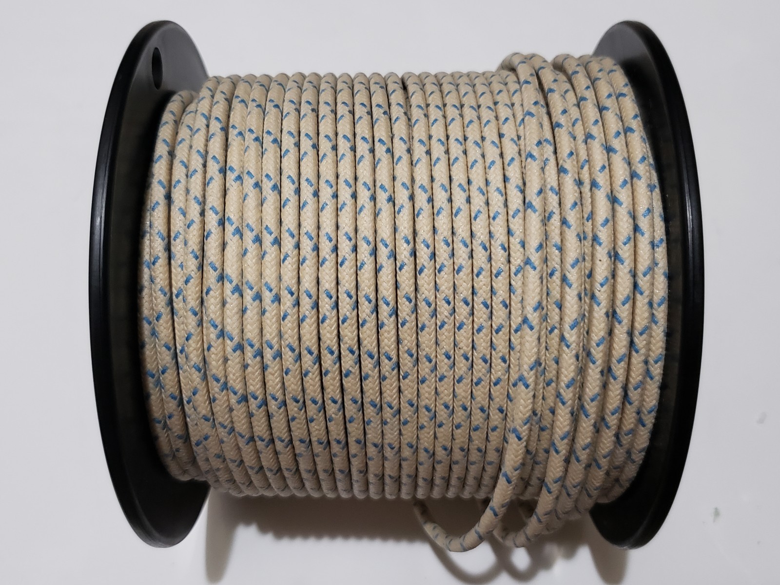 5 feet Vintage Braided Cloth Covered Primary Wire 16 ga gauge White w/ Blue