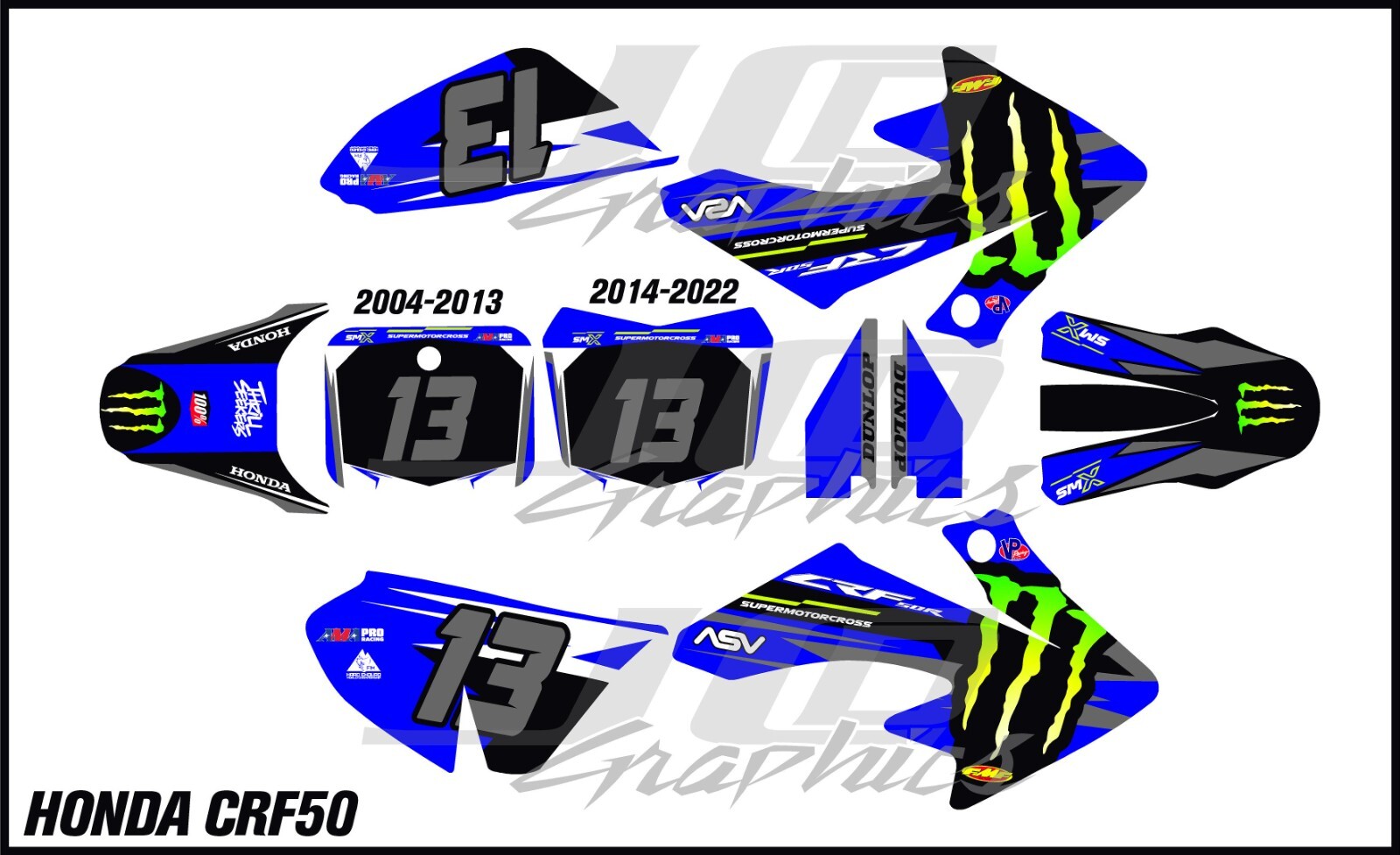 HONDA CRF50 GRAPHICS KIT DECALS THICK AND HIGH GLOSS