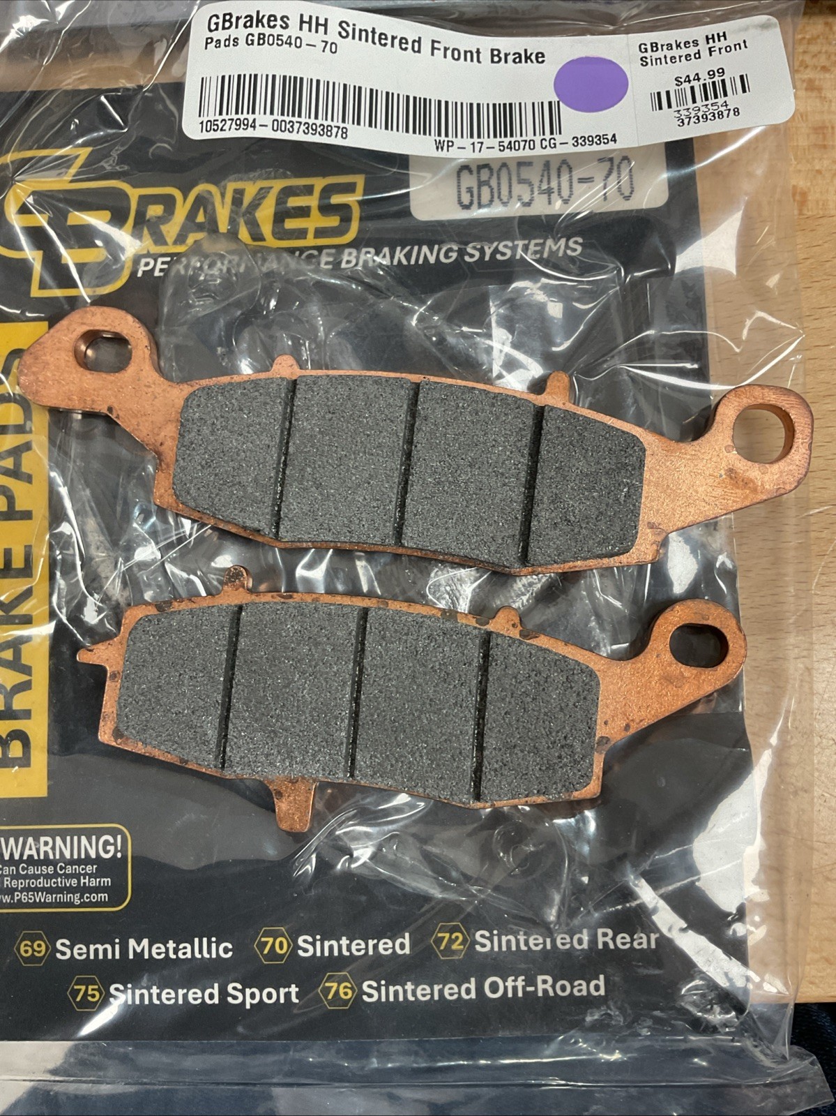HH Sintered Compound Brake Pads GBrakes GB0540-70