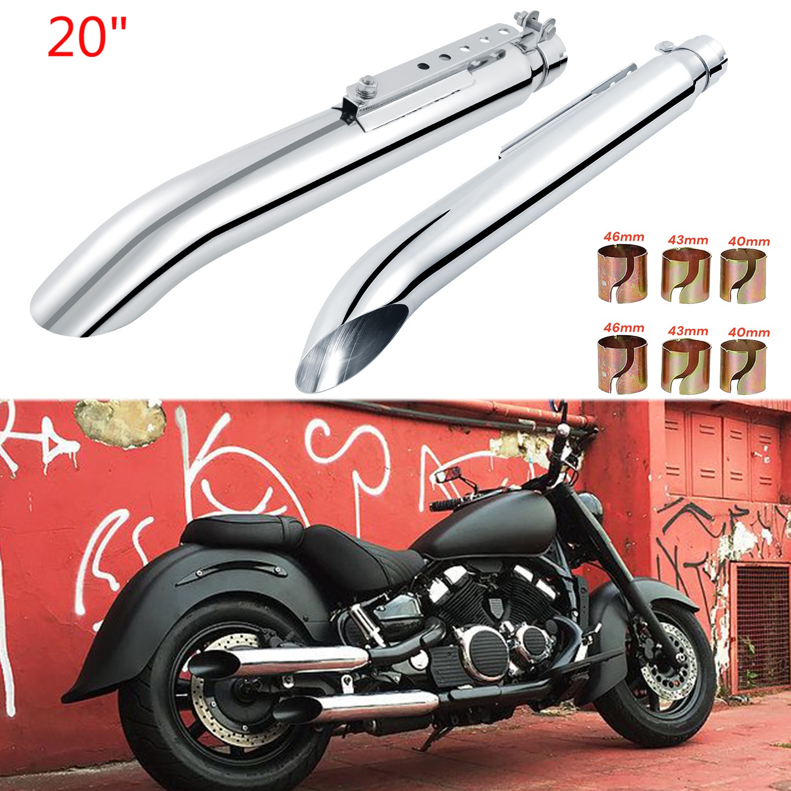 2x Motorcycle Slip-On Exhaust Muffler Pipe For Yamaha Dragstar Royal Star Bobber