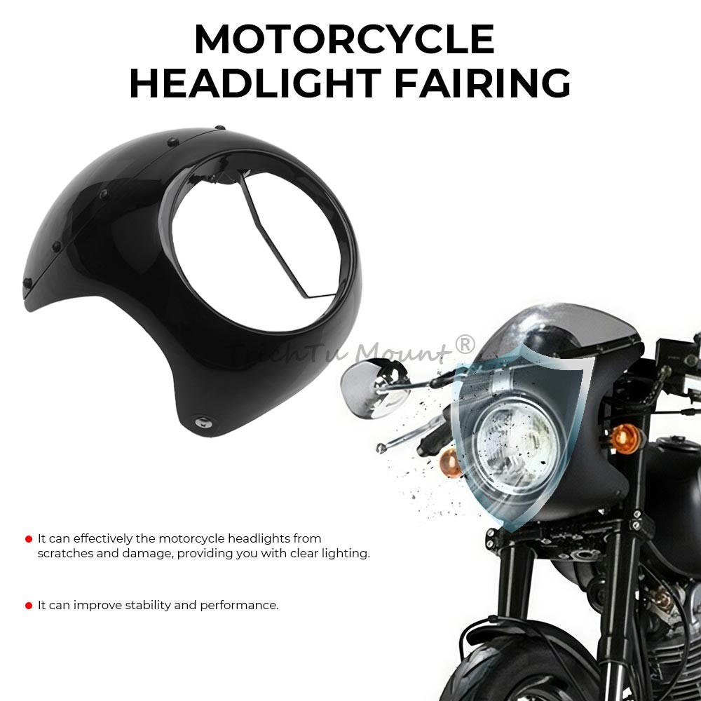 Gloss Black 7″ Round Headlight Windshield Fairing Cover Fit For Cafe Racer Honda