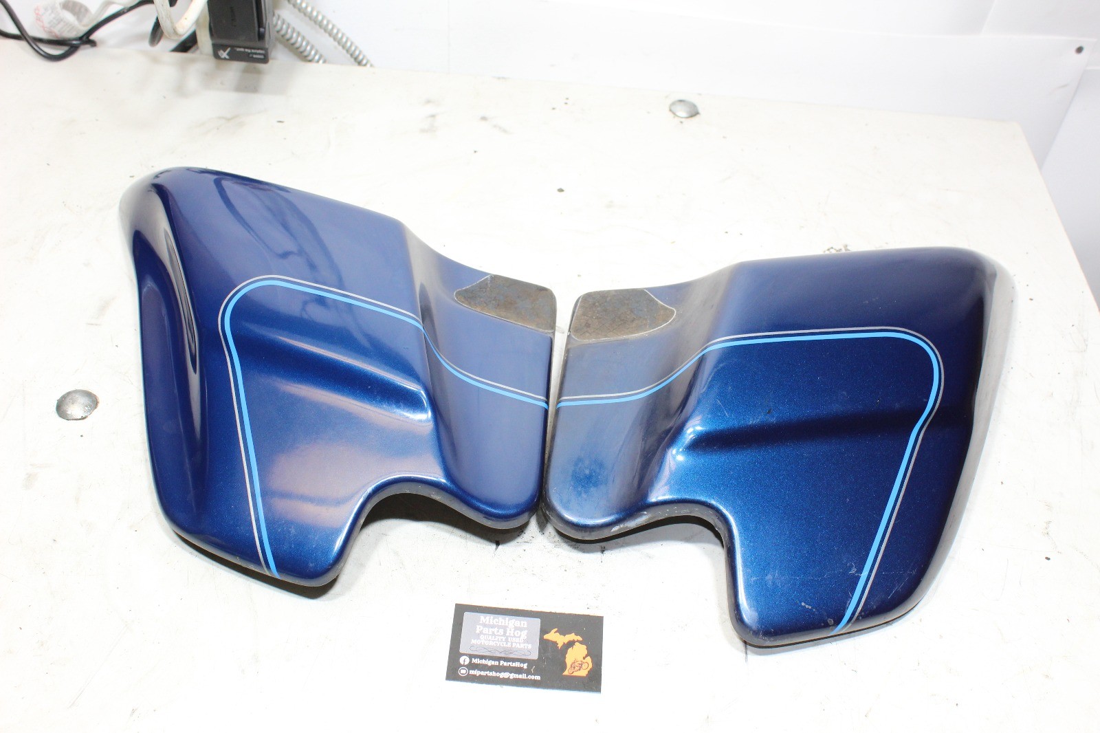97-06 Harley Touring OEM Side Fairing Cover Set Sinister Blue Fiberglass