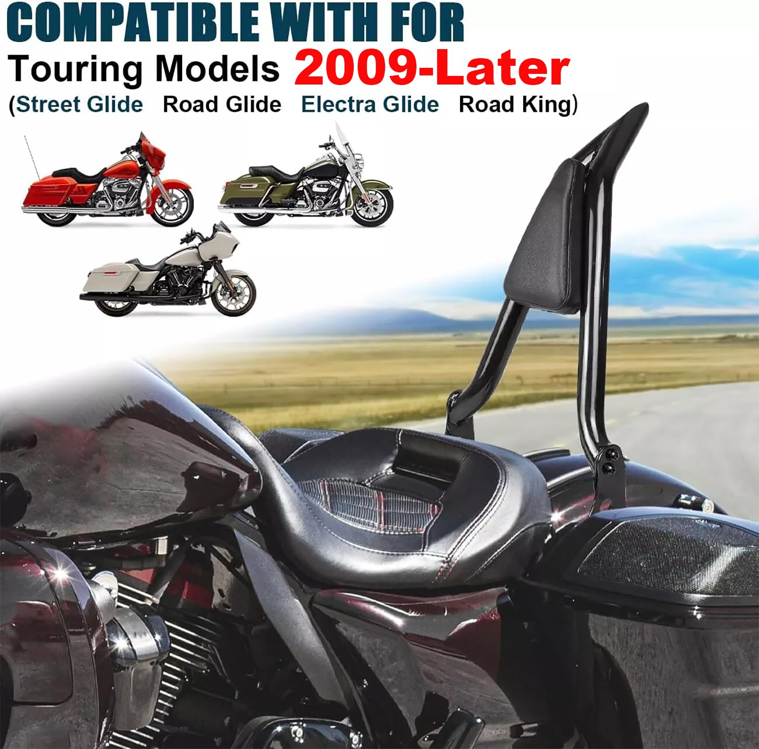 22″ Passenger Backrest Sissy Bar For Harley Touring Road Street Glide 2009-2025