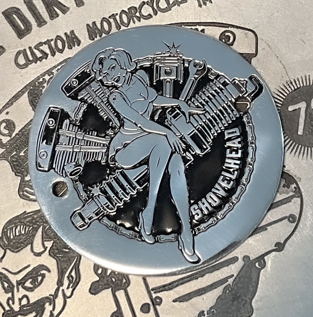 Pinup Polished Aluminum Shovelhead Points Timing timer Cover for Harley Davidson