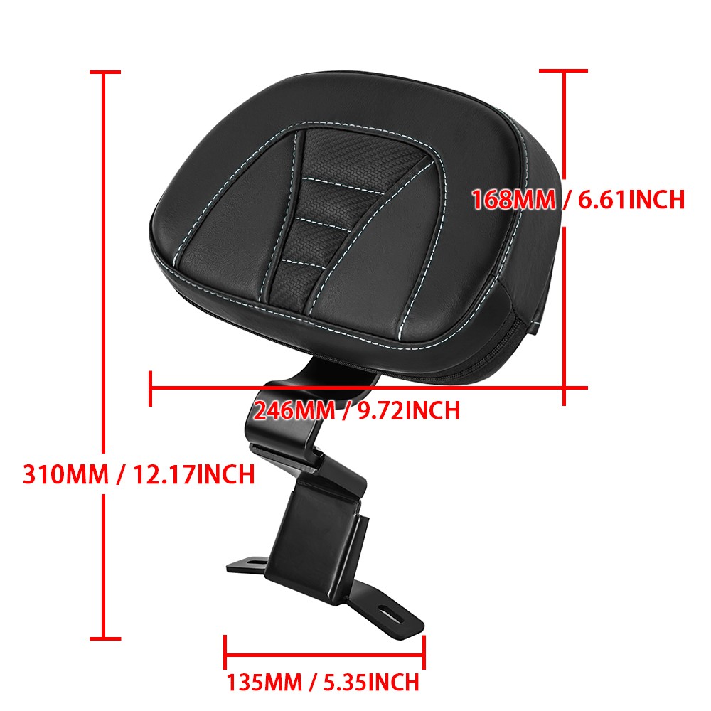 White Stitching Backrest Back Support w/ Bracket For Harley Street Glide 2009-23
