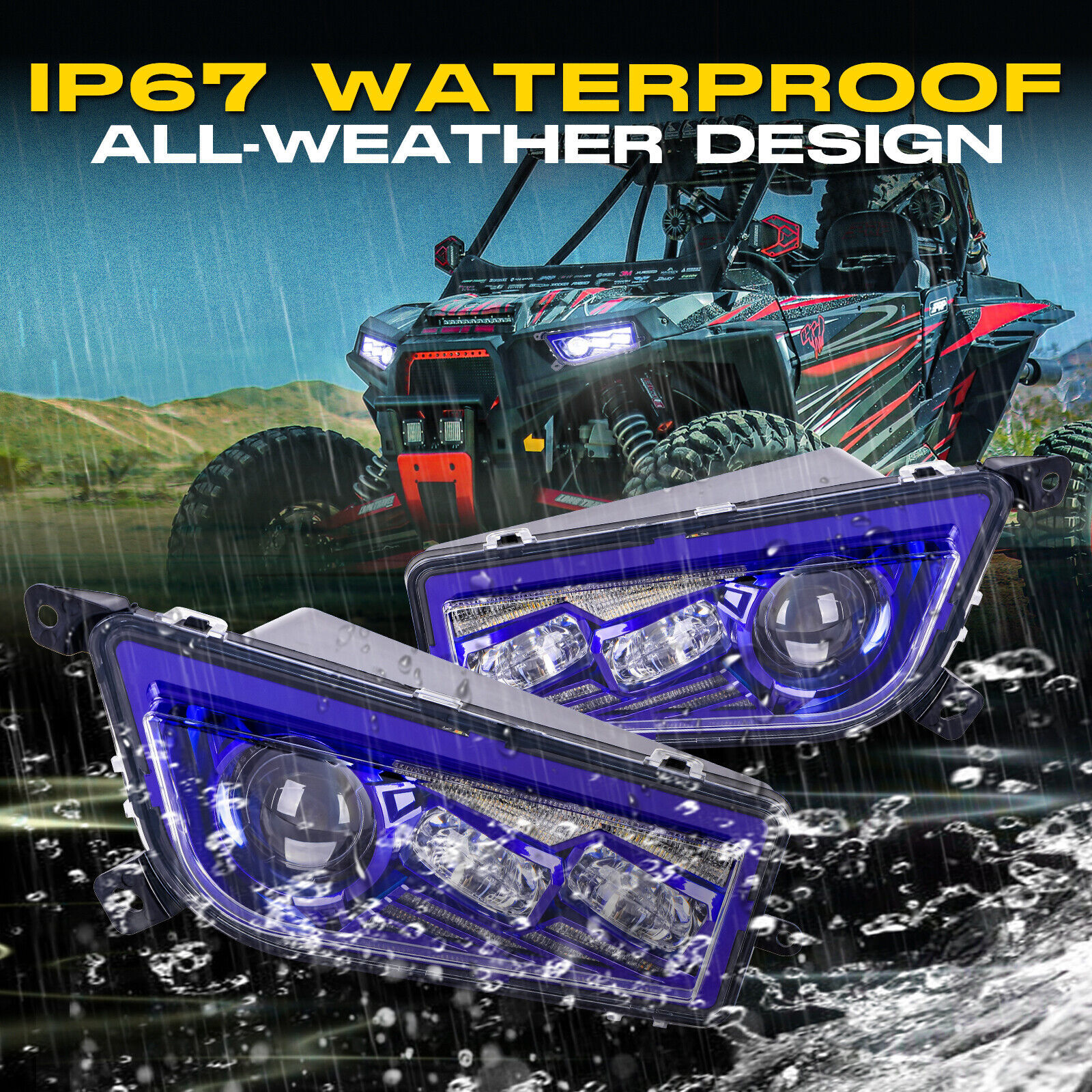 2pcs Blue Halo Auto ATV Accessories LED Headlights for Polaris RZR 900 XP 1000