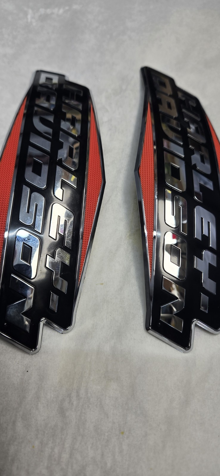 Harley-Davidson Fuel Gas Tank Medallions Emblems Chrome Orange And Black