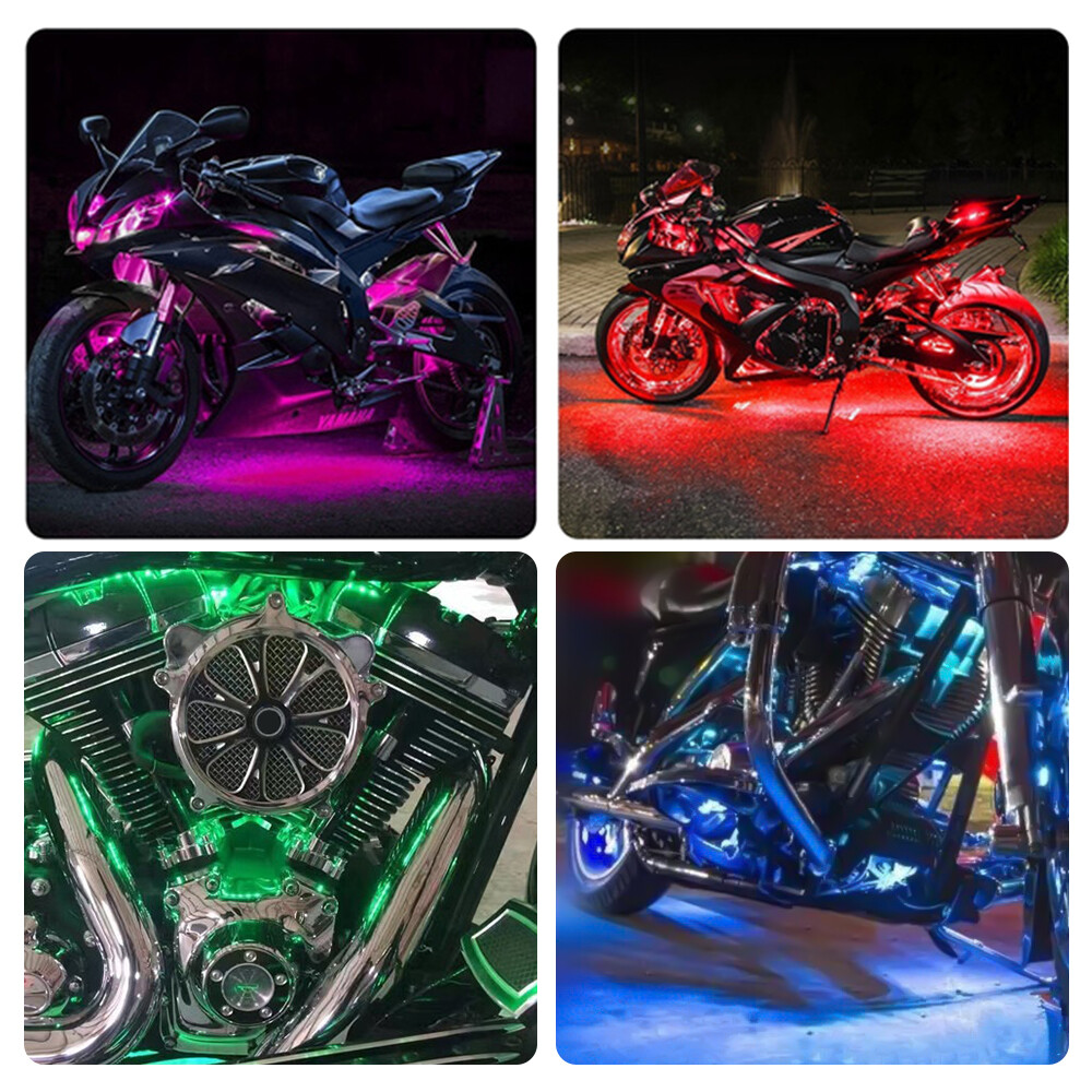 Motorcycle RGB LED Lights Wireless Remote Multi Color Neon Glow Light Strips Kit