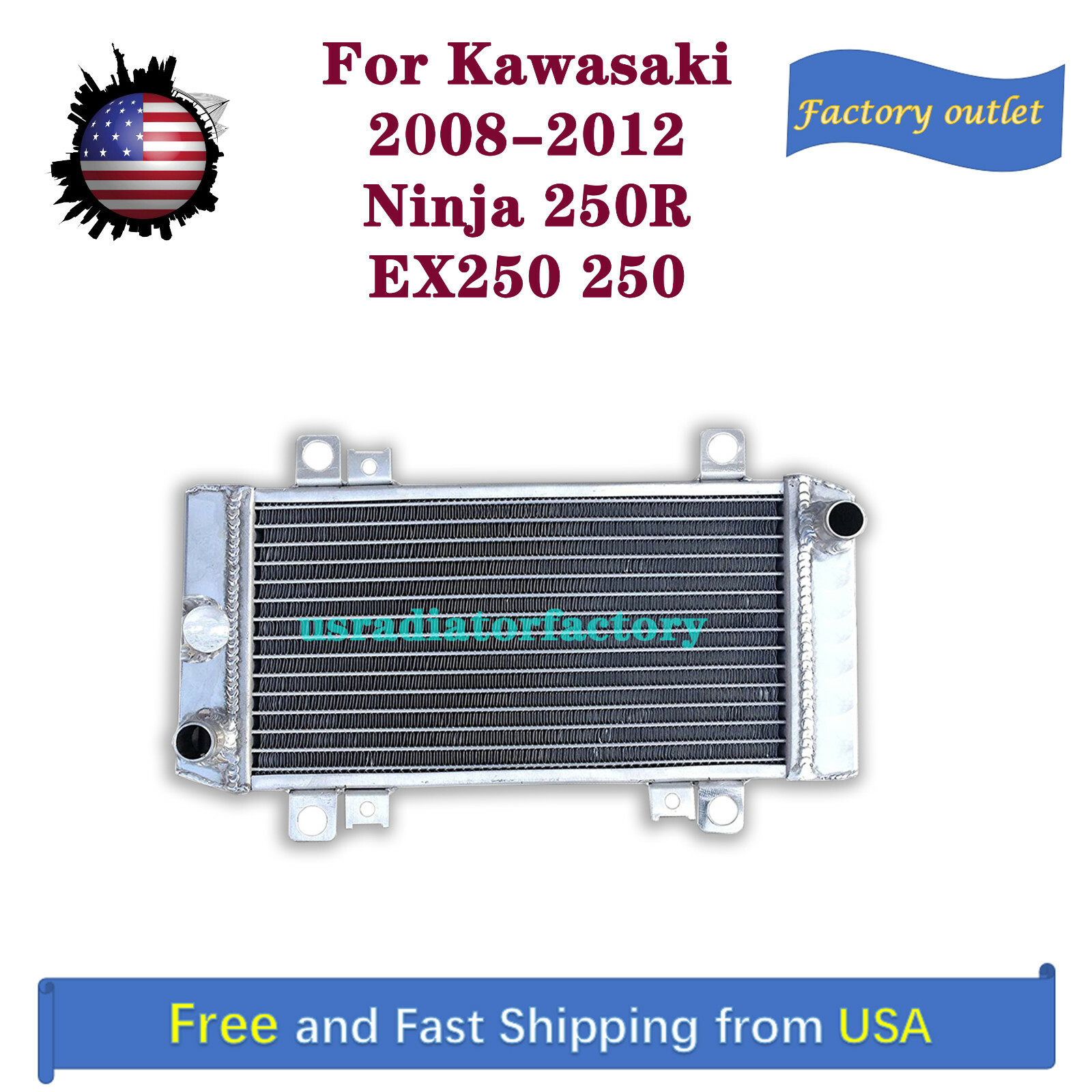 New All Aluminum Radiator For Kawasaki 2008-2012 Ninja 250R EX250J