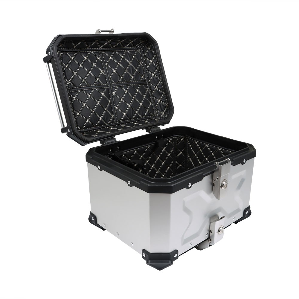 Motorcycle Silver Trunk Rear Tour Tail Box Luggage Aluminum Top Case Storage 45L