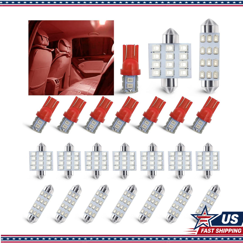 Red LED Interior Car Bulbs, 24 PCS T10 31mm 41mm Dome Map Plate Door LColor: red