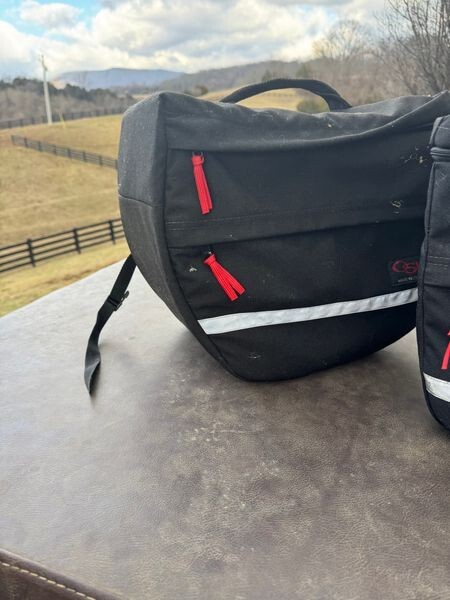 Lot 2 OSI Deluxe Black Throwover Universal Fit Motorcycle Saddlebags