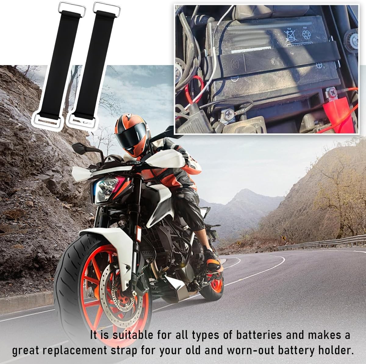 Motorcycle Battery Strap, 2-Piece Stretchable Rubber Band Holder BelColor: 2 PCS