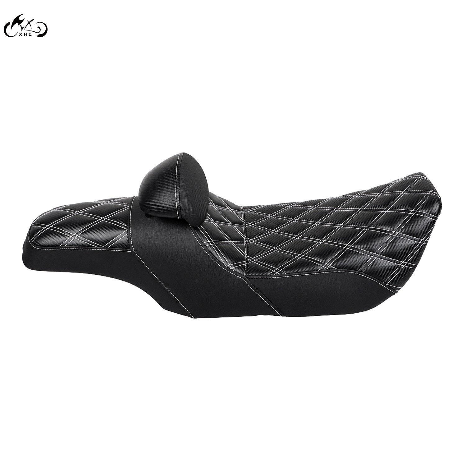 Driver Passenger Seat White Line w/ Backrest For Harley Street Glide Road King