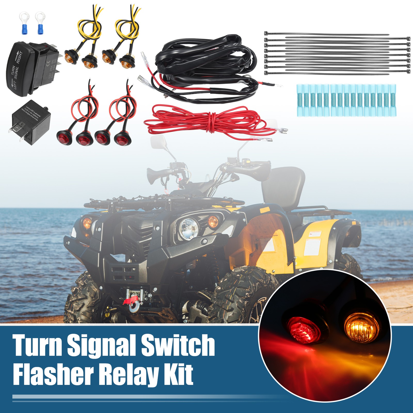 Universal ATV UTV Turn Signal Switch Pack of 1 w/ LED Light Relay Extension Cord