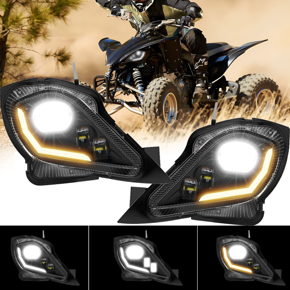 Pair LED Headlights DRL Turn Signal for Yamaha Raptor 250 350 700 YFZ 450R 450X