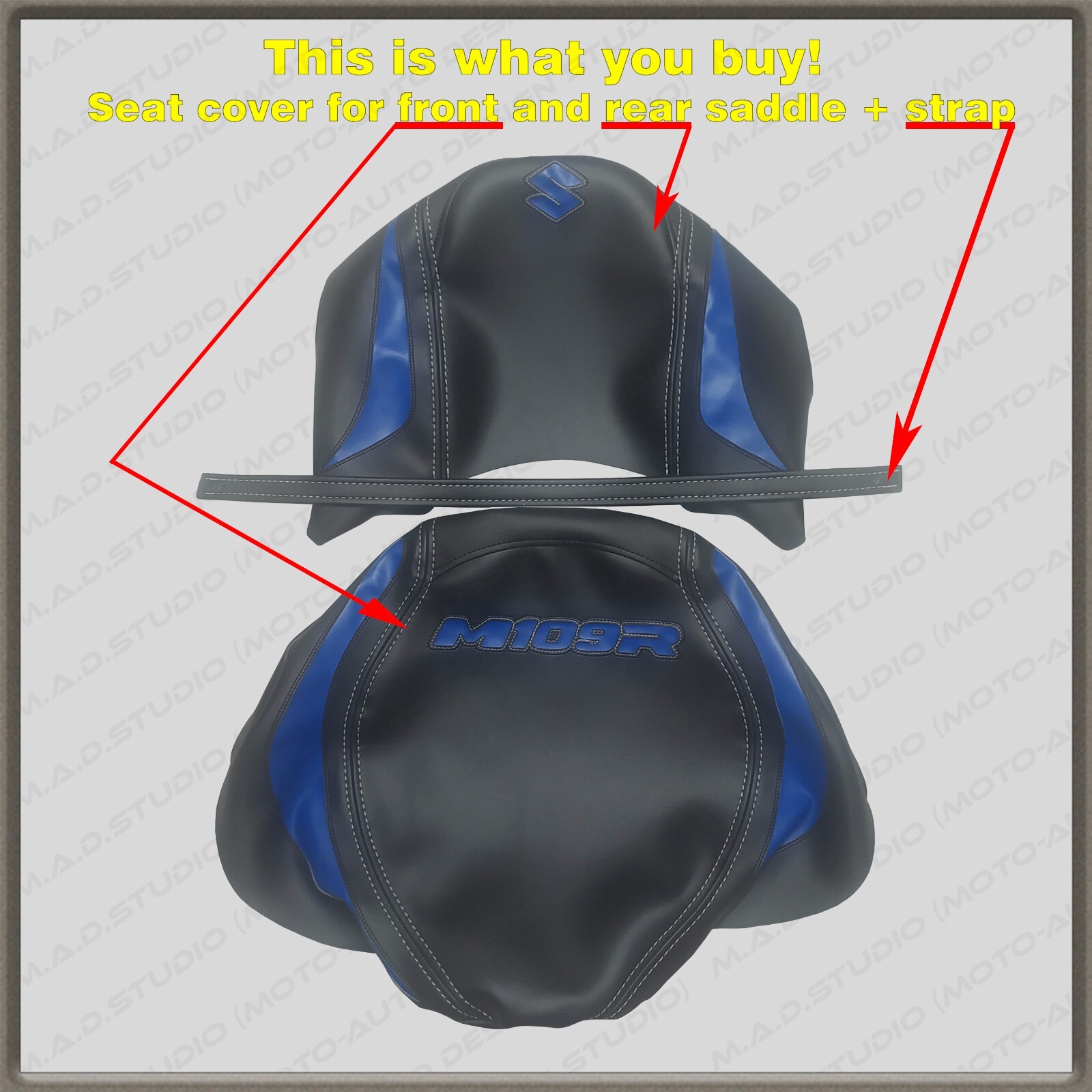 CUSTOM Seat Cover Suzuki BOULEWARD M109R (INTRUDER M1800R) Black+Blue+wt 2006+