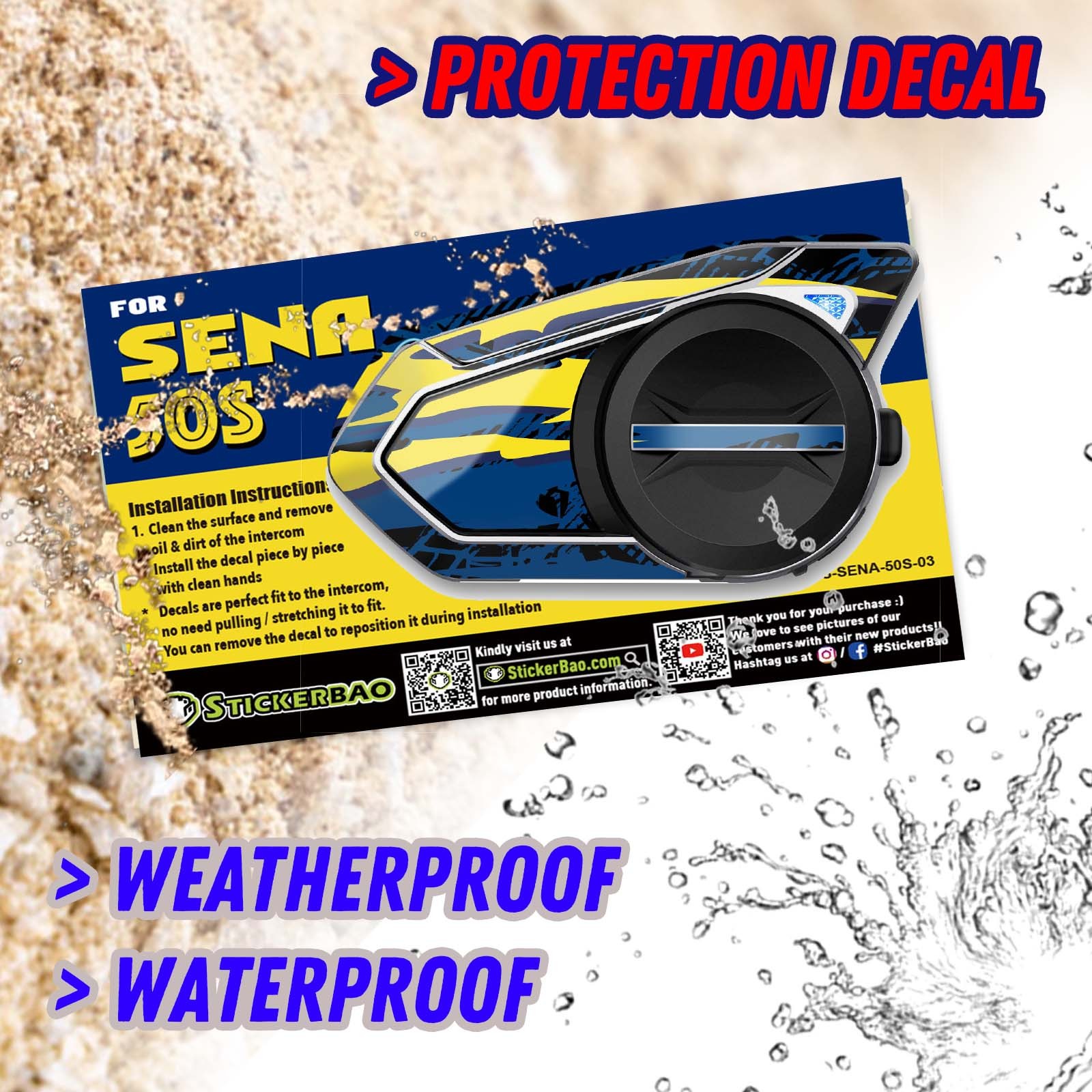 For SENA 50S Skin Decal Wrap Stickers Glossy Black