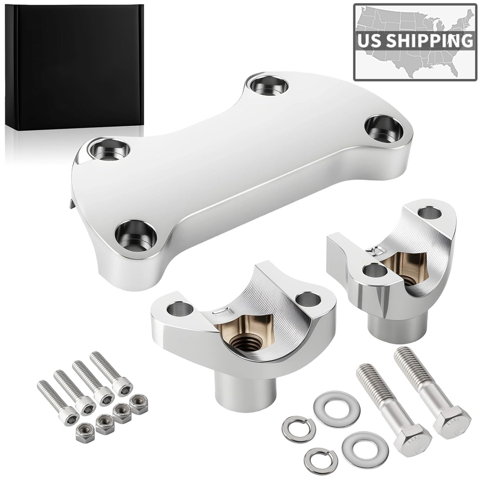 Chrome 2” Risers 1.25” Handlebar Clamp For Harley Softail Fat Bob Fat Boy Dyna