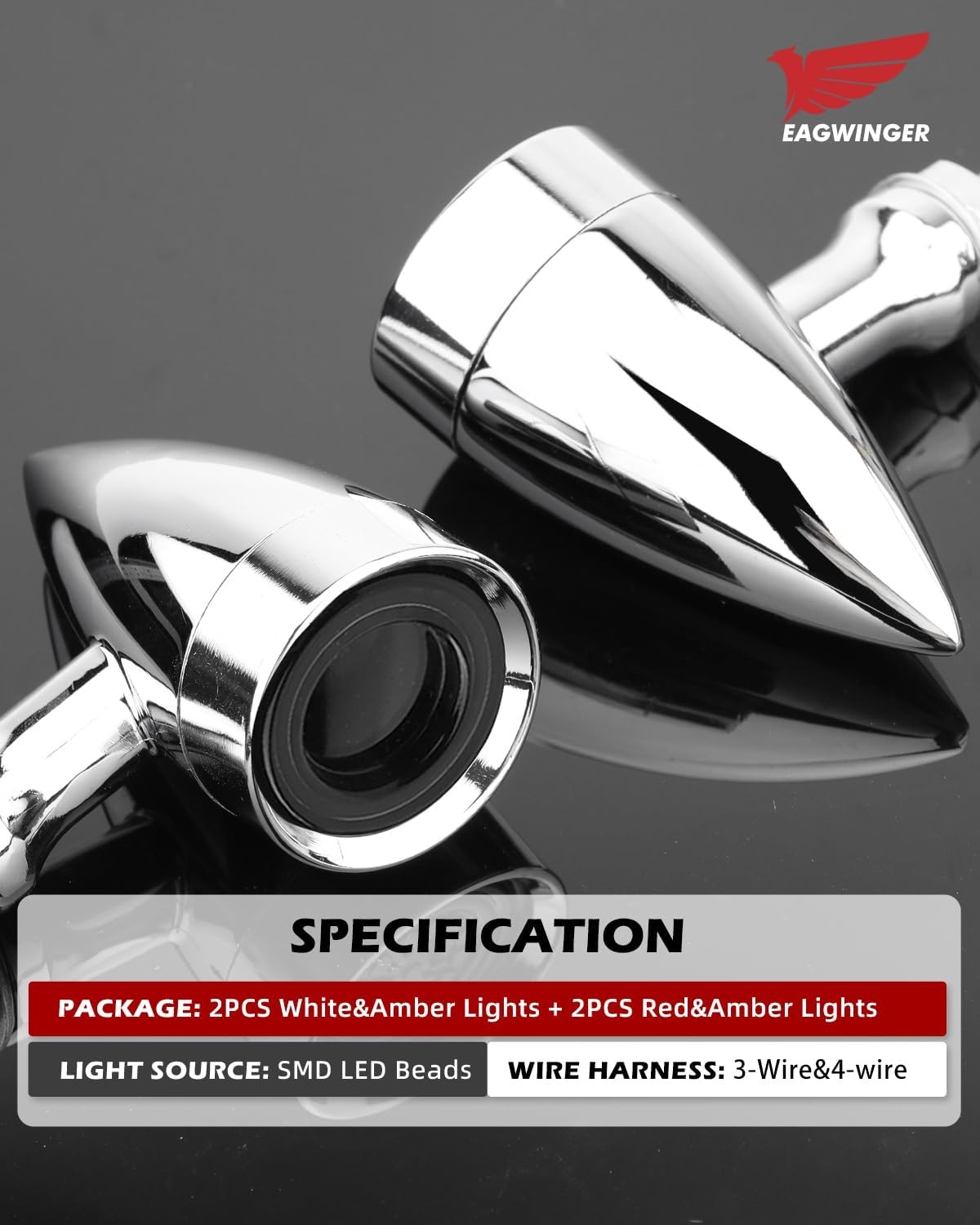 Motorcycle Front Rear Turn Signals LED Blinker 4PCS Chrome Ring Zinc Alloy Bulle