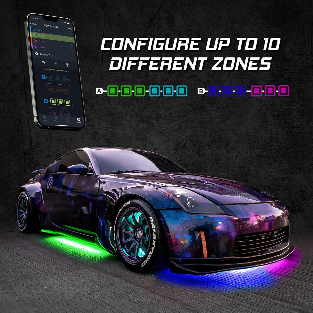 Xkglow AP-CAR-ADV XKAlpha 8PC RGBW Addressable LED Underglow Kit App Controlled
