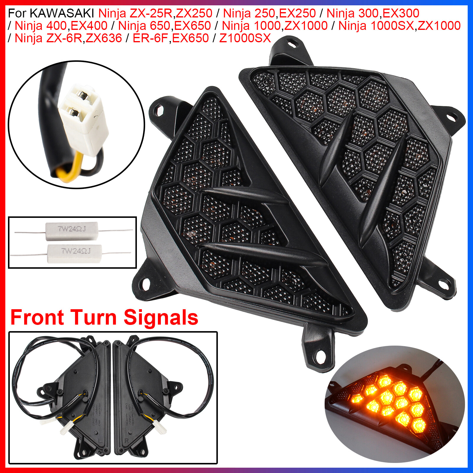 Front LED Turn Signals(Flashing) Plug & play For KAWASAKI Ninja 250/300/400