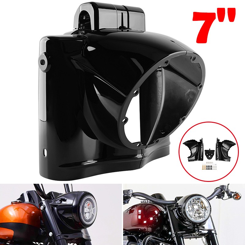 Black 7″ Round Headlight Nacelle Cover For Harley Touring Road King 2014-2025