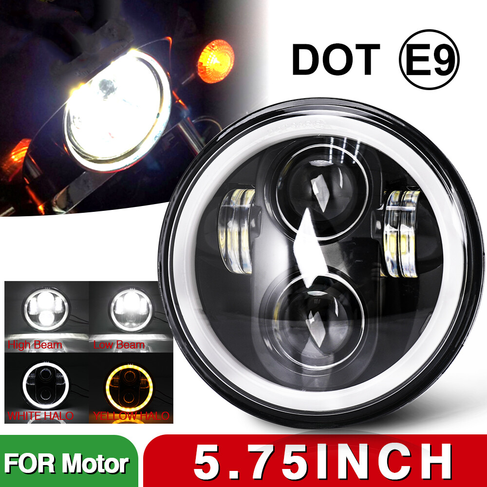 Brightest 5-3/4″ 5.75 inch LED Projector Headlight HALO DRL for Motorcycle Motor