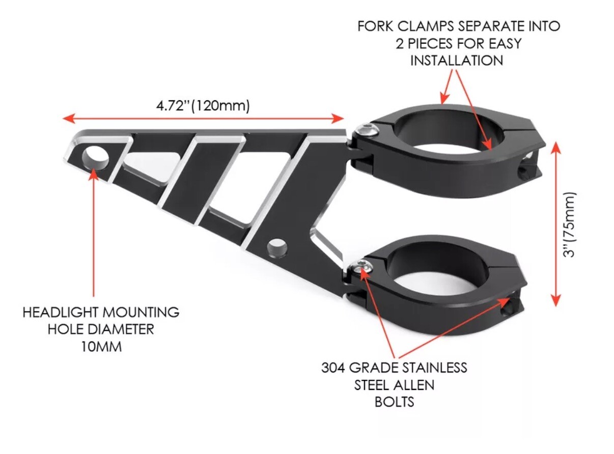 Motorcycle Headlight Brackets 52-53mm CNC Billet Aluminium HIGH QUALITY USA
